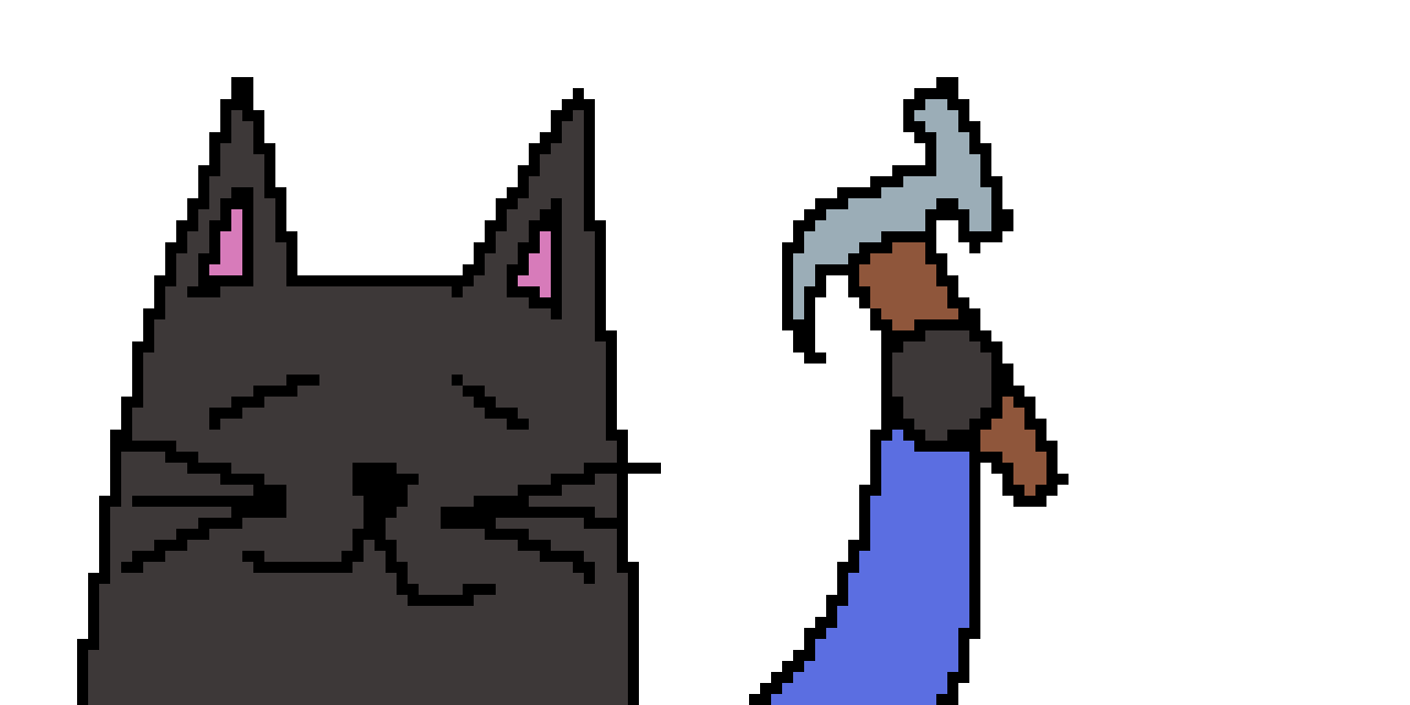 Gato humanizado sosteniendo un martillo